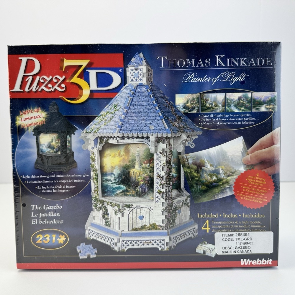 NEW Puzz 3D THOMAS KINKADE Painter of Light The GAZEBO Lights up! Wrebbit 231Pcs